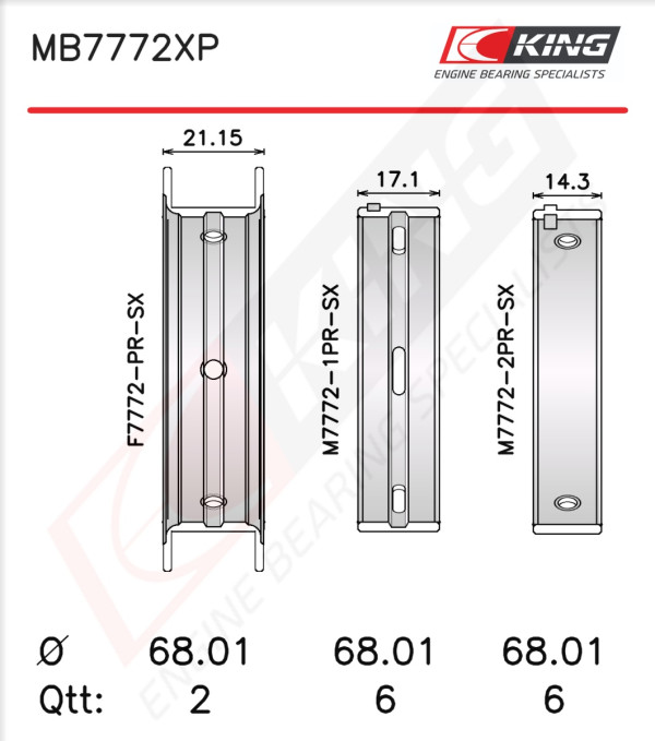 MB7772XP.026, Crankshaft Bearing Shell Set, KING, 12209-AA400