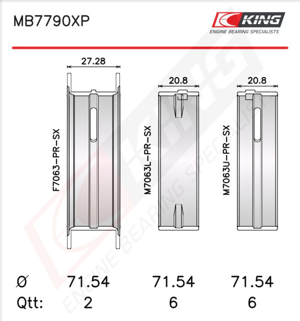 MB7790XP, Crankshaft Bearing Shell Set, KING