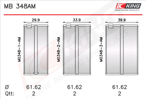MB 348AM, Crankshaft Bearing Shell Set, KING, 11702-31020, H1188/3STD