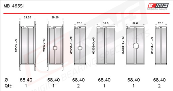 MB 463SI, Crankshaft Bearing Shell Set, KING, MS-1701P