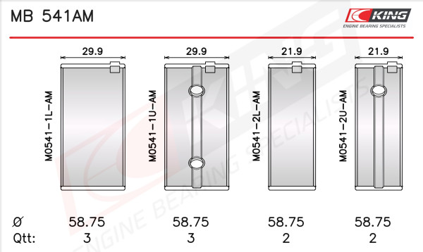 MB 541AM, Crankshaft Bearing Shell Set, KING, 0115.45, 025HS20306200, H1029/5STD