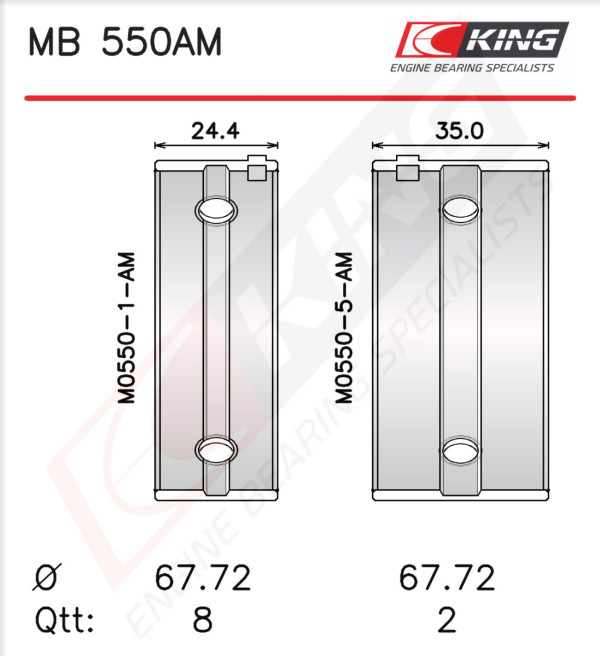 MB 550AM 010, Crankshaft Bearing Shell Set, KING, RTC2619, RTC2992, H1106/50.25mm