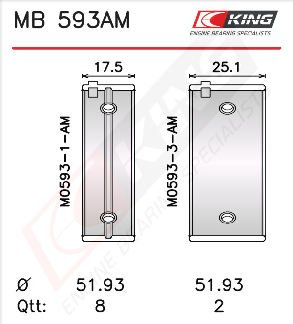 MB 593AM 030, Crankshaft Bearing Shell Set, KING, 4410536, H1069/5
