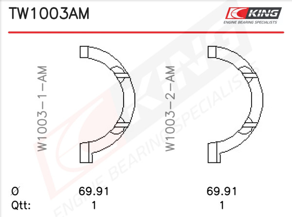 TW1003AM, Anlaufscheibensatz, Kurbelwelle, KING, TW-611S, 1T611S, 4961F, TW1003AM