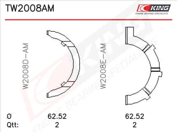 TW2008AM, Anlaufscheibensatz, Kurbelwelle, KING, 1020300062, 1020331352, 1020331952, 1025861003, 6010300060, 6010330152, 6010330752, A1020300060, A1020331352, A1020331952, A1025861003, A6010300060, 001AS18750000, 78662600, A129/4STD