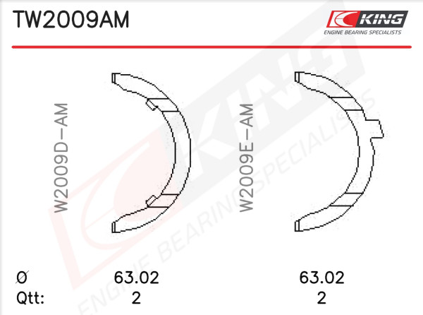 TW2009AM, Thrust Washer Set, crankshaft, KING, 035105635A, 035198421, 035105637A, 029AL18820000, 74136600, A124/4STD, 029AL18821000, 74137600, 029AS18822000, 78639600