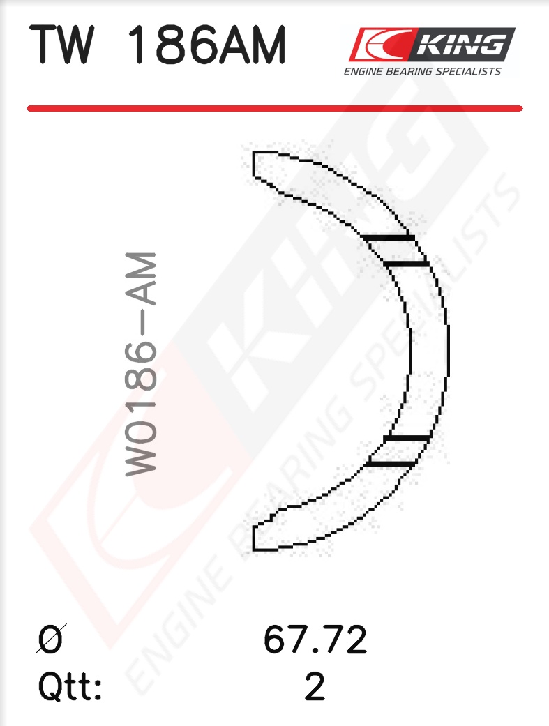 TW 186AM, Thrust Washer Set, crankshaft, KING, 538130, 137AS20655000, A204/2STD, 137AS20655, 1T2692, 65192BF, A204/2, AEW2087, TW186AM, TW186S, TW-186S