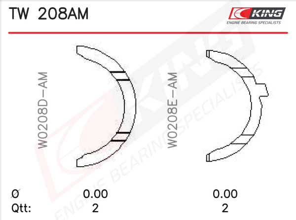 TW 208AM, Thrust Washer Set, crankshaft, KING, 31137311, 043AS20544200, 182036000200, A184/4STD, TW-316S