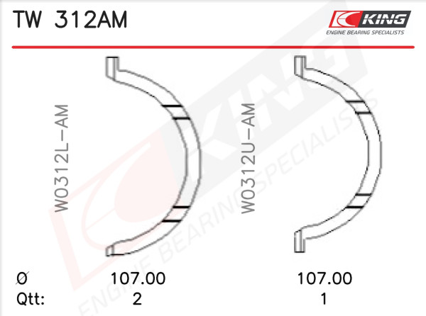 TW 312AM, Sada přítlačných podložek, kliková hřídel, Lož.axiál.(AS)set, KING, 8972193270, 97219325, TW-610S