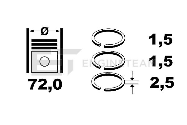 R1004000, Piston Ring Kit, ET ENGINETEAM, Citroen Berlingo/C2/C3, Peugeot 106/206 1,1i HFX (TU1JP)/HFZ (TU1JP) 1996+, 08-426300-00, 9-3754-00