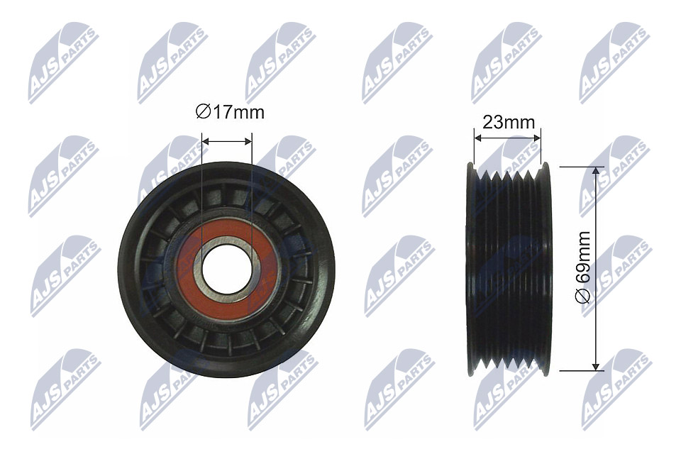 RNK-FR-044, Deflection Pulley/Guide Pulley, V-belt, NTY, FORD COUGAR, FOCUS I, MAVERICK, MONDEO II, TOURNEO CONNECT, TRANSIT CONNECT; MAZDA TRIBUTE 1.6/1.8/2.0 08.96-, 1061459, YF0915980, 1073096, YF09-15-980, 1202943, 1M506A228AA, 97BB6A228AF, 97BB6A228AG, 1M50-6A228-AA, 97BB-6A228-AF, 97BB-6A228-AG, 03-40081-SX, 03.80468, 06635, 081111, 0-N1435, 10-0736, 1222461, 130011710, 13300, 1518200300, 1570227, 1626085, 19824, 2187-CAK, 24665, 302163, 331316170104, 428498, 47668