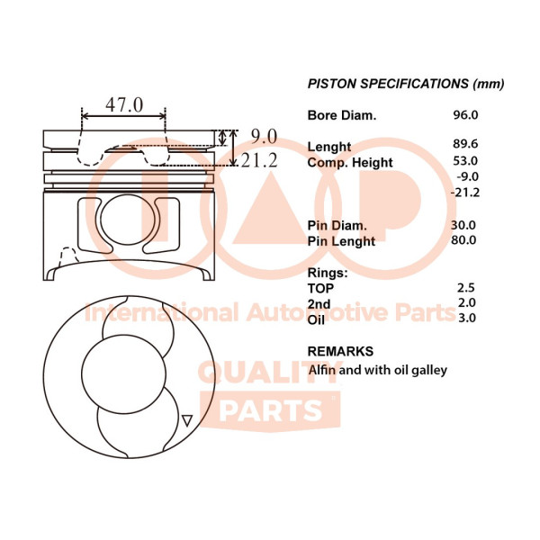 100-13062, Piston with rings and pin, IAP QUALITY PARTS, Nissan Atleon Cabstar Trade 3,0TD BD30* 1996+, 20NI025, 1201069T05, 1203390014