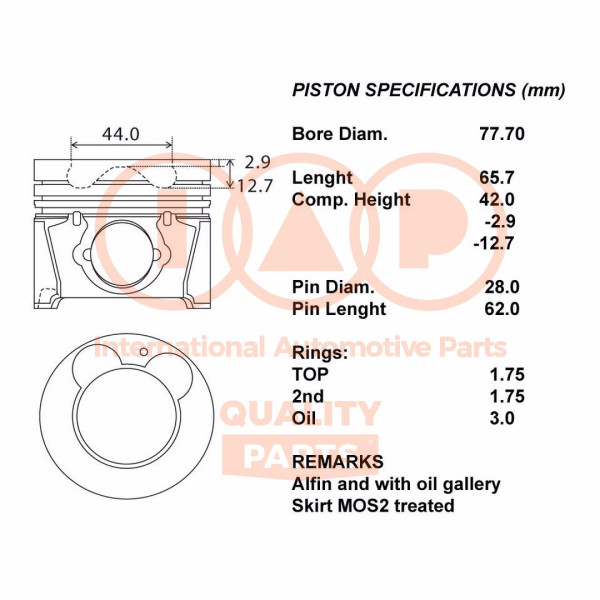 Piston with rings and pin - 100-21105 IAP QUALITY PARTS