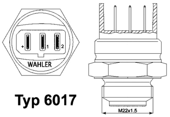 6017.85D, Teplotní spínač, větrák chladiče, Termospínač, BorgWarner (Wahler), 8.170.03, TSW32