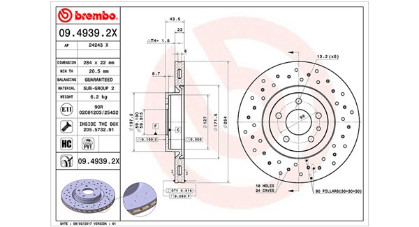 Brake Disc - 360406000302 MAGNETI MARELLI - 164102202300, 46445006 ...