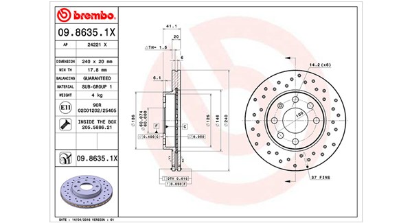 Brake Disc - 360406039302 MAGNETI MARELLI - 569021, 9195985 
