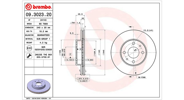 360406021200, Brake Disc, MAGNETI MARELLI, 46413825, 7550923, 46446555, 7650707, 7650923, 09.3023.20, 0986478235, 129157, 14.0153, 15047, 186156, 202313, 230157, 230235800, 24.0120-0143.1, 24143, 37-0243, 50911, 561325B, 561325J, 6017361, 6107.10, 610710, 800-157, 812015103, 92034300, AC2140D, BG2330, BS-1070, BS4749