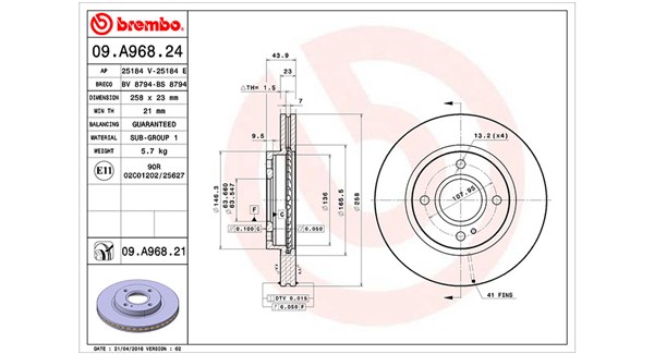 360406077800, Bremsscheibe, MAGNETI MARELLI, 1523795, AE8Z1125A, 1535924, 1546835, 1679853, 1892667, 1892668, 2017682, 8V511125AA, 8V511125AB, 8V511125AC, 8V511125AD, AE8Z1125B, E4B11125AA, E4B11125BA, G1B51125AA, 0986479566, 0986479S38, 09.A968.20, 202580, 24012301131, 250136320, 54760, 92176003, BDA2454.20, BG4170C, DDF1740, DF6399, MDC1907C, 09.A968.24