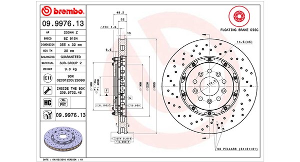 360406129103, Brzdový kotouč, Brzdový kotouč, MAGNETI MARELLI, 4G7V1125BA1, 09.9976.13, 25544Z, BZ9154