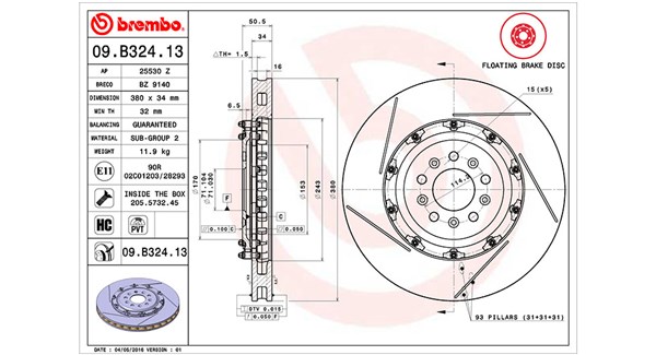 360406129703, Brake Disc, MAGNETI MARELLI, BG331125AA, 09.B324.13, 25530Z, BZ9140