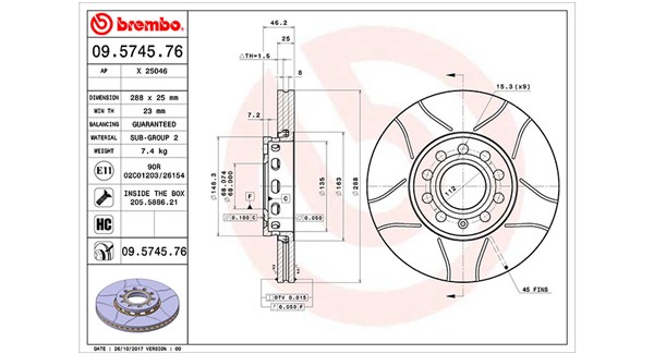 360406001305, Bremsscheibe, MAGNETI MARELLI, 4A0615301C, 4A0615301D, JZW615301F, L4A0615301C, 4A0615301E, 8E0615301Q, 8E0098301, 8E0098301A, 0832579, 09.5745.76, 0986478546, 100121620, 16098, 186271, 204743, 230262C, 24012501051, 25046E, 34055, 53942, 561548B, 561548J, 92057600, 96421, BD125433, BDA1039.20, BG2745C, BR34055, BS8642, CW25105