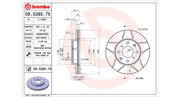 360406027505, Brake Disc, MAGNETI MARELLI, 45251SH0A00, 45251SH1A00, 45251SH3A00, 45251SH3A10, 45251SR3A00, 45251SR3A01, 45251SR3A10, 45251SR3A10A, 0832259, 09.5285.75, 0986478115, 16117, 186433, 202615, 230343, 24012101041, 24281, 280315400, 31029, 51116, 561630B, 561630J, 92077800, 96147, BD125006, BG2673, BR31029, BS7996, CW21104, DDF447