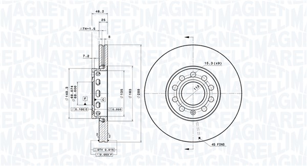 360406001301, Bremsscheibe, MAGNETI MARELLI, 4A0615301C, 4A0615301D, JZW615301F, L4A0615301C, 4A0615301E, 8E0615301Q, 8E0098301, 8E0098301A, 0832579, 09.5745.21, 0986478546, 100121620, 16098, 186271, 204743, 230262C, 24012501051, 25046E, 34055, 53942, 561548B, 561548J, 92057600, 96421, BD125433, BG2745C, BR34055, BS8642, CW25105, DDF1706