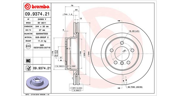 360406055901, Bremsscheibe, MAGNETI MARELLI, LR189035, SDB500181, SDB500182, SDB500220, 0833192, 0986479489, 09.9374.20, 17722, 204045, 24013001961, 24988V, 34334, 450520520, 54851, 92185103, 980527, BD180079, BG9081C, BR900866, BV8611, DDF1436, DDF1436C1, DF6507S, DI956437, DSK2860, MDC2106, 09.9374.21, 314045, 430196, DDF1436C