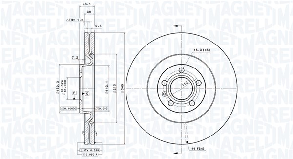 360406113501, Brzdový kotouč, Brzdový kotouč, MAGNETI MARELLI, 8E0615301K, 8E0615301T, 0833255, 09.A815.11, 100332620, 2047112, 24013001191, 34316, 54439, 92143903, 980491, BD126442, BDR2270.20, BG9003, BR900606, CW30119, DDF1166C, DDF1661C1, DF4757S, DSK2410, MDC2256, 100332652, 3147112, 430119, DDF1661C