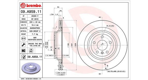 360406122301, Brake Disc, MAGNETI MARELLI, 1664230112, A1664230600, 1664230600, A1664230112, 0833588, 0986479E97, 09.A959.11, 24012202881, 25300V, 3133145, 400368720, 422288, 55735, 92273505, 98105, BD180575, BDR2770.20, BG4933C, BV8910, DSK3195, MDC2672, 400368752