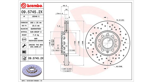 360406001302, Bremsscheibe, MAGNETI MARELLI, 4A0615301C, 4A0615301D, JZW615301F, L4A0615301C, 4A0615301E, 8E0615301Q, 8E0098301, 8E0098301A, 0832579, 09.5745.2X, 0986478546, 100121620, 16098, 186271, 204743, 230262C, 24012501051, 25046E, 34055, 53942, 561548B, 561548J, 92057600, 96421, BD125433, BG2745C, BR34055, BS8642, CW25105, DDF1706