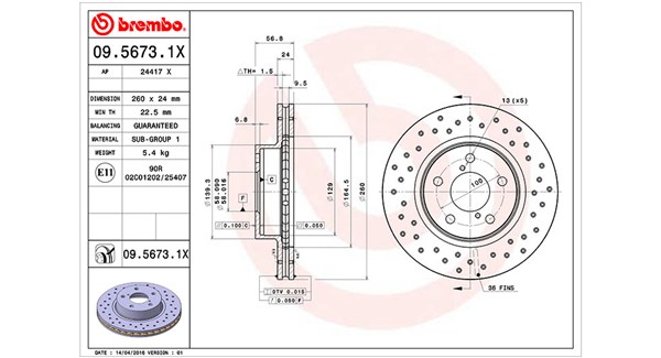 360406160702, Brake Disc, MAGNETI MARELLI, 26300AE040, 26300AE090, 26300AE091, 26310AA021, 26310AA031, 26310AA032, 26310AC060, 26310AC06A, 0832385, 09.5673.1X, 0986478293, 16138, 186502, 204403, 230495, 24012401411, 24417E, 31042, 530245600, 53304, 561666B, 561666J, 92081900, 96061, BD125045, BDA1491.20, BG2767, BR31042, BS8083, CW24717