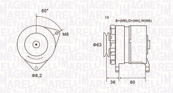 063735060010, Alternator, MAGNETI MARELLI, 1012257, AMR4249, RTC5681E, 1406044, YLE10105, 1659058, YLE102200, 5027845, 86AB10300AAA, 95FB-10300-AA, R86AX10300AAA, V89AB10300AA, 0986036041, 1042124403, 118851, 20110489, 210043, 214103652, 24100, 28-1628, 30560RI, 437380, 501-02034, 54022611, 8EL012240-601, 9036041, 933274, AL02034, CA560IR, CAL25100