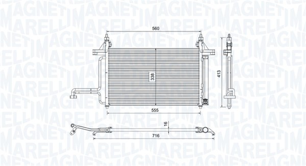 350203732000, Condenser, air conditioning, MAGNETI MARELLI, 46745840, 0804.2047, 17005253, 35495, 53435, 817669, 8FC351343-311, 94610, DCN09130, FT5253D
