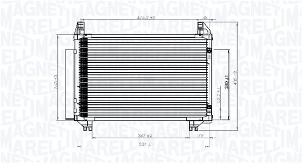 350203741000, Condenser, air conditioning, MAGNETI MARELLI, 88460-52090, 88460-52110, 88460-52130, 0815.3033, 35652, 43274, 53005413, 814233, 8FC351343-411, 940130, DCN50025, TO5413D