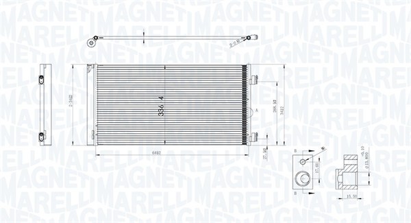 350203747000, Condenser, air conditioning, MAGNETI MARELLI, 64539228607, 06005414, 0802.2032, 35961, 43436, 814408, 8FC351319-641, 940204, BW5414D, DCN05103