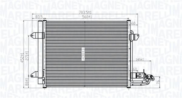 350203815000, Condenser, air conditioning, MAGNETI MARELLI, 1T0820411A, 1T0820411B, 1T0820411C, 1T0820411E, 0810.3029, 35521, 43119, 58005211, 817806, 8FC351301-051, 94690, DCN32030, VN5211D