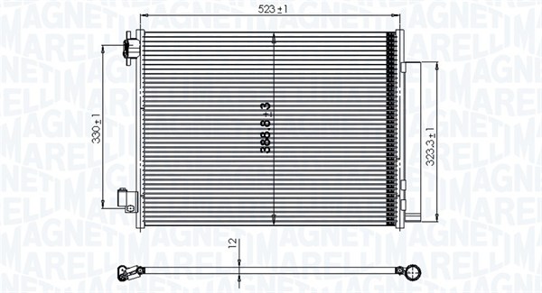 350203823000, Kondenzátor, klimatizace, Kondenzátor, klimatizace, MAGNETI MARELLI, 8550509457, 921001908R, 8660003626, 921006454R, 8660006080, 921006843R, 0809.3076, 1.30.9848.PD, 15005011, 350212, 43526, 814373, 8FC351008-484, 940321, AC73000P, DAA5011D, DCN37004, AC73000S