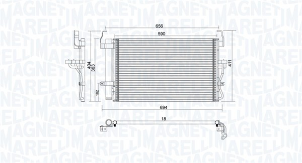350203894000, Condenser, air conditioning, MAGNETI MARELLI, 97606-2D000, 0828.3046, 35474, 40066, 814264, 82005092, 8FC351302-351, 94448, HY5092D