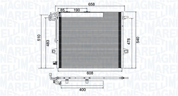 350203947000, Condenser, air conditioning, MAGNETI MARELLI, A2515000054, A251500005464, 0806.2020, 30005406, 35618, 43324, 814025, 8FC351330-611, 94897, DCN17057, MS5406D