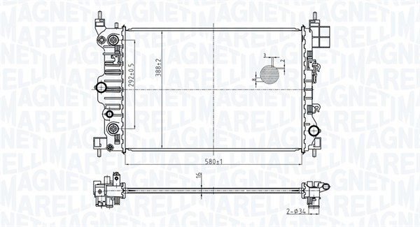 350213178900, Chladič, chlazení motoru, Chladič, MAGNETI MARELLI, 95316029, 95460096, 08002044, 107.034, 1.40.21525.116, 50476, 61715, CTA2044