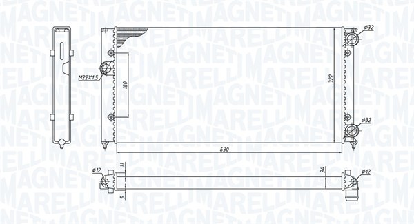 350213185300, Chladič, chlazení motoru, Chladič, MAGNETI MARELLI, 1H0121253D, 1H0121253E, 1H0121253H, 1H0121253Q, 0110.3024, 131.023, 1.41.1556.534, 54664, 58002109, 651931, 731025, 8MK376713-424, CR348000S, DRM32035, vn2109