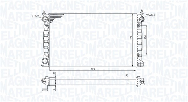 350213189600, Radiator, engine cooling, MAGNETI MARELLI, 353121253AB, 353121253AC, 0110.3035, 131.007, 1.40.15722.523, 539501, 58002071, 651741, 883870, 8MK376773-721, CR364000S, DRM32024, VN2071