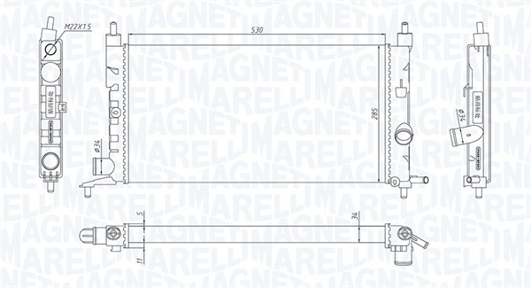 350213190400, Kühler, Motorkühlung, MAGNETI MARELLI, 1300149, 90410047, 1300150, 90410048, 0107.3010, 121.001, 37002183, 50551, 632851, 731013, 8MK376712-001, CR268000S, DRM20037, OL2183, CR269000S