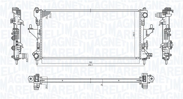 350213198200, Kühler, Motorkühlung, MAGNETI MARELLI, 1330Q2, 1340359080, 1330Q3, 1342588080, 1330S3, 1342688080, 1330Z4, 1361274080, 1333C6, 1362305080, 1333E5, 1362306080, 1366650080, 1614156780, 0204.2039, 109.398/A, 1.40.13729.534, 40002308, 54202, 63555A, 701727, 8MK376745-101, CR881000P, DRM21100, PEA2308, 0204.9035, 109.399/A, 40002309, 54203, DRM21101