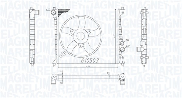 350213200500, Kühler, Motorkühlung, MAGNETI MARELLI, 8Z0121251C, 03002213, 102.101, 58257, 60425, 733074, AI2213
