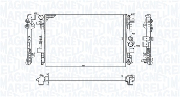 350213955000, Chladič, chlazení motoru, Chladič, MAGNETI MARELLI, A6395010401, A6395011101, 0106.3111, 118.167, 30002356, 53801, 62572, 734887, 8MK376719-741, CR608000P, DRM17012, MS2356
