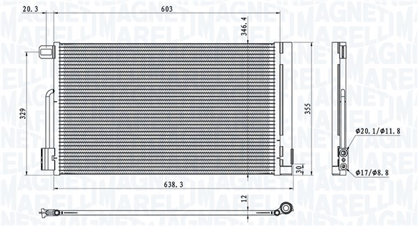 350203611000, Condenser, air conditioning, MAGNETI MARELLI, 0000052039557, 13310103, 13389472, 1609867680, 13400150, 1626239780, 51931470, 1850119, 52039557, 6455GA, 1850290, 39035151, 55700406, 1850414, 39035152, 1850849, 95530541, 0804.2061, 1.30.0754.PD, 17005314, 35777, 43169, 818193, 8FC351301-651, 94973, AC367000P, DCN01004, FTA5314D