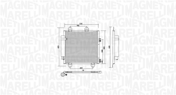 350203753000, Condenser, air conditioning, MAGNETI MARELLI, 6455EE, 88450-0H010, 6455EF, 88450-0H020, 88450-YV010, E163360, E163361, 0803.3025, 350445, 43259, 53005414, 818014, 8FC351303-531, 941176, DCN50040, TO5765D, 35778, 43878, 94891, TOA5414D