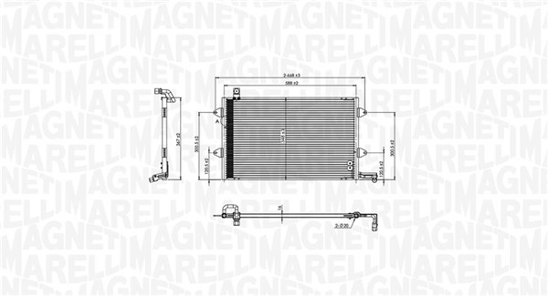 350203840000, Condenser, air conditioning, MAGNETI MARELLI, 1H0820413, 1H1820413, 1H1820413A, 08102002, 35584, 53270, 58005137, 816910, 8FC351036-081, 94164, DCN32003, VN5137